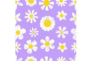 White daisy seamless pattern. Chalk, an Object Illustration by Valerie Bodnar