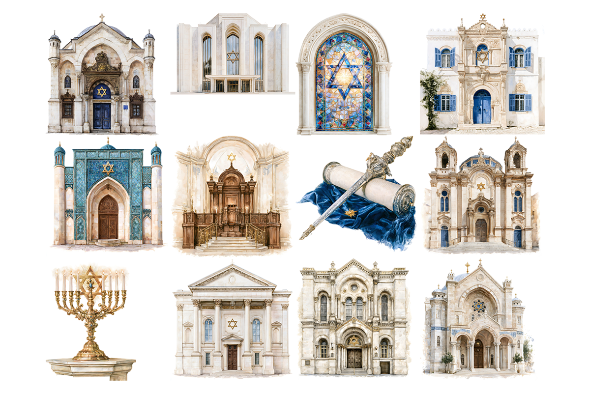 Watercolor Synagogue Clipart, a Decorative Illustration by stickermadness (Photo 2 of 4)