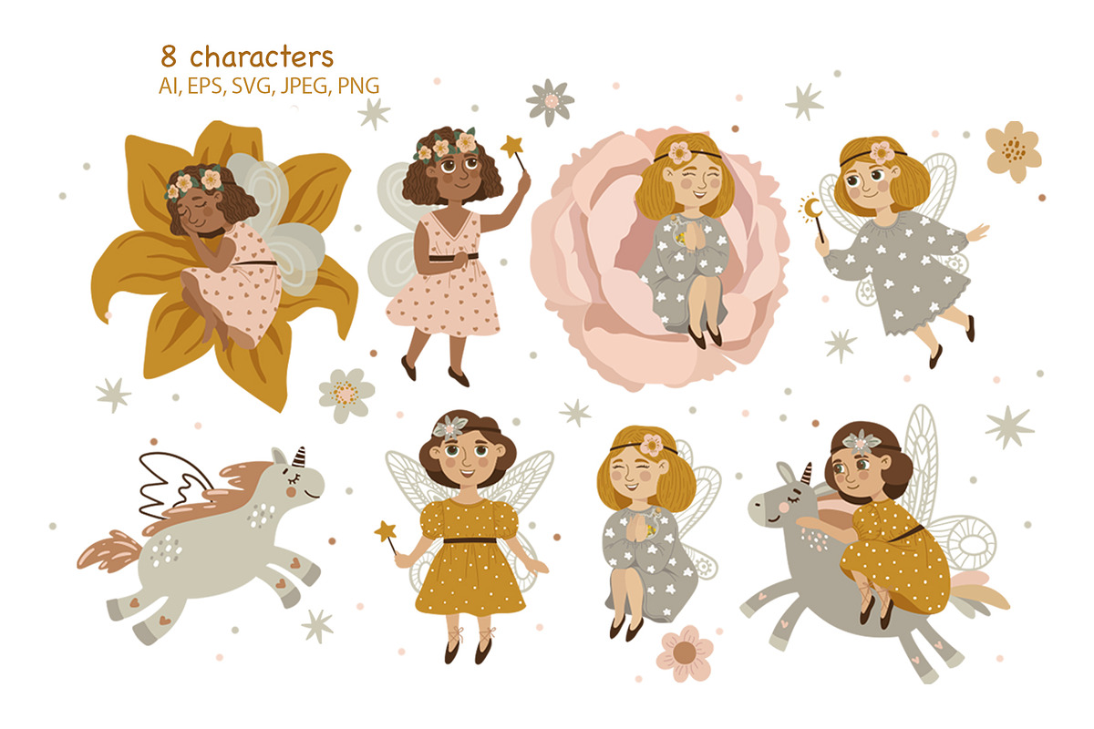 Flower Fairy Vector Clipart, a Decorative Illustration by Jenny Quince (Photo 2 of 10)