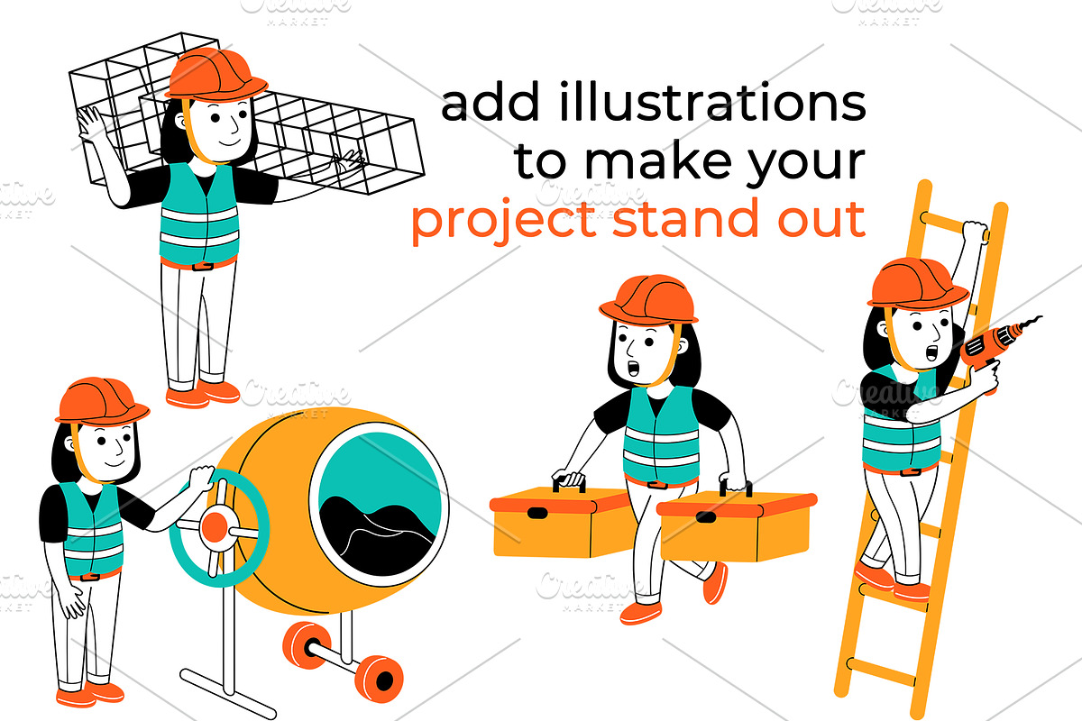 Women Builder Profession Vector Pack, a Person Illustration by MEDZ ...