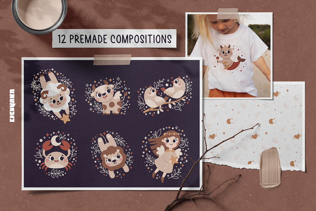 Baby Zodiac Signs, Clipart, Patterns, an Animal Illustration by Ejevyaka (Photo 4 of 12)
