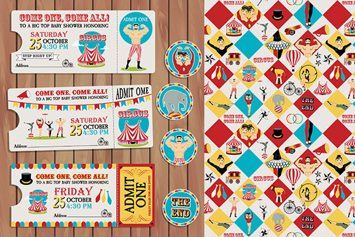 Circus Birthday Ticket+pattern, a Texture Illustration by Moloko88