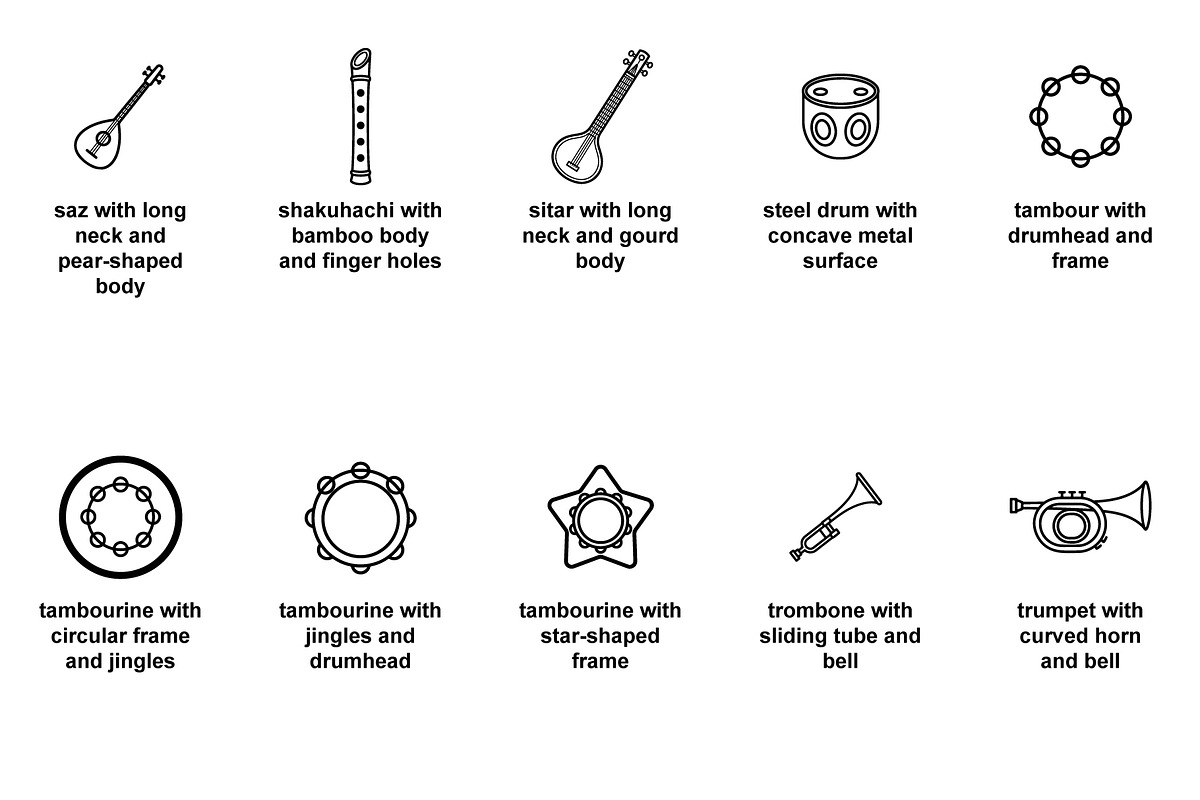 folk musical instruments Icon Set, an Outline Icon by Nurlan's shop (Photo 3 of 6)