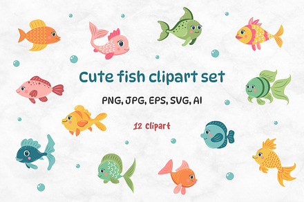 Cute fish clipart set