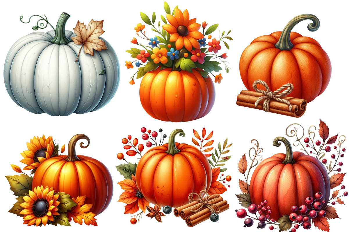 Watercolor Autumn Pumpkin Clipart, a Work Illustration by cherrydesign (Photo 3 of 4)