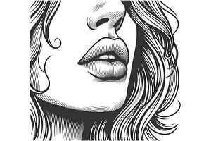Sensual Lips engraving sketch vector, an Object Illustration by AlexArt