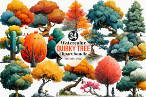 Watercolor Quirky Tree Clipart, an Illustration by Canvas Craft