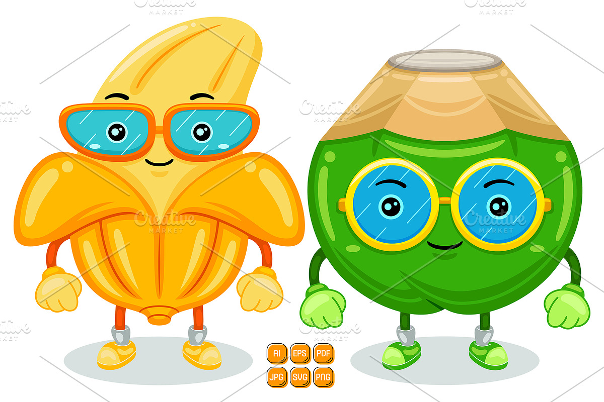 Banana and Coconut Character Vector, an Object Graphic by MEDZ (Photo 1 of 3)