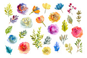 Bright Watercolor Flowers & Leaves, a Decorative Illustration by GraphicsDish (Thumbnail 2 of 3)