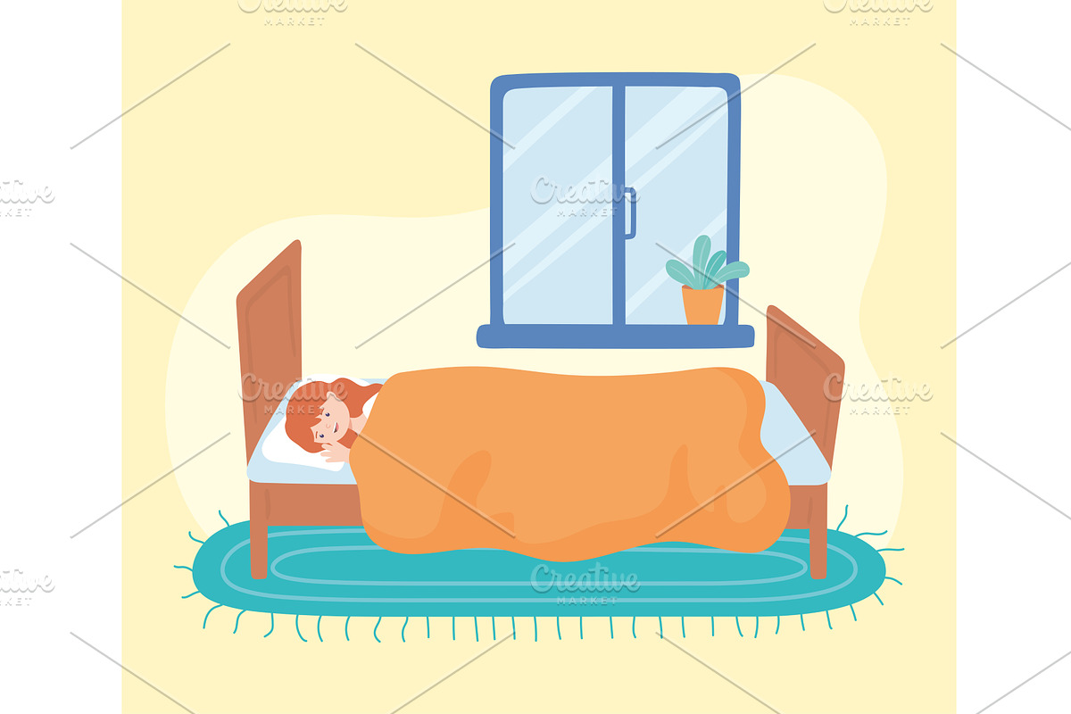 girl lying on the bed, a Person Illustration by studiogstock