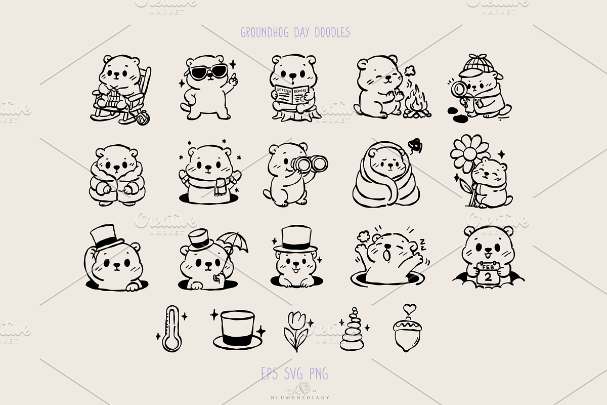 Kawaii Groundhog Day Line art, an Animal Illustration by Blumensdiary (Photo 2 of 5)