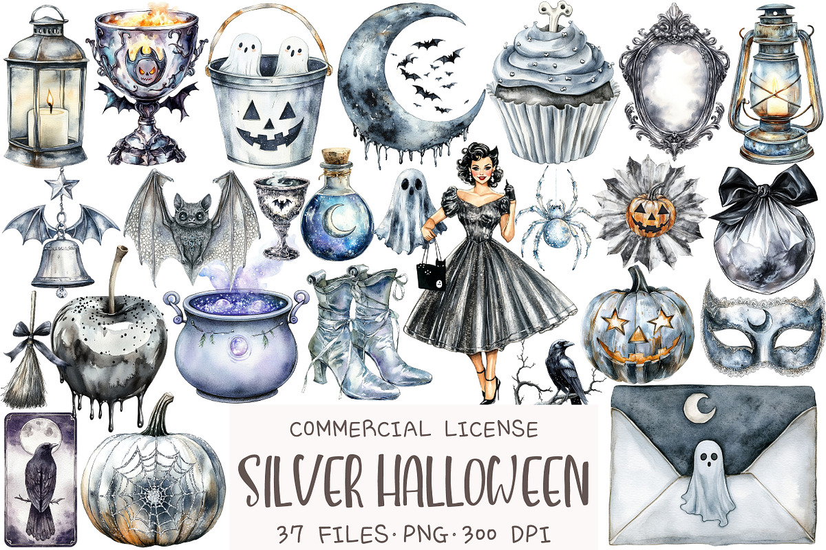 Silver Halloween Clipart, an Illustration by OK Design (Photo 1 of 5)
