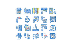 Smart Home Equipment set Icons hand, an Object Illustration by pikepicture