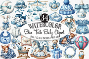 Watercolor Blue Toile Baby Clipart, an Illustration by Designking (Thumbnail 1 of 5)