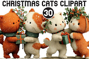 Christmas Cats Clipart, an Illustration by Black Bird Studio (Thumbnail 1 of 6)