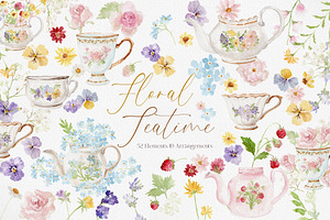 Watercolor Clipart - FLORAL TEATIME, a Decorative Illustration by Beigetime