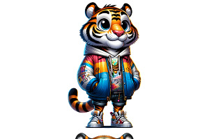 Streetwear Tiger Clipart PNG Set