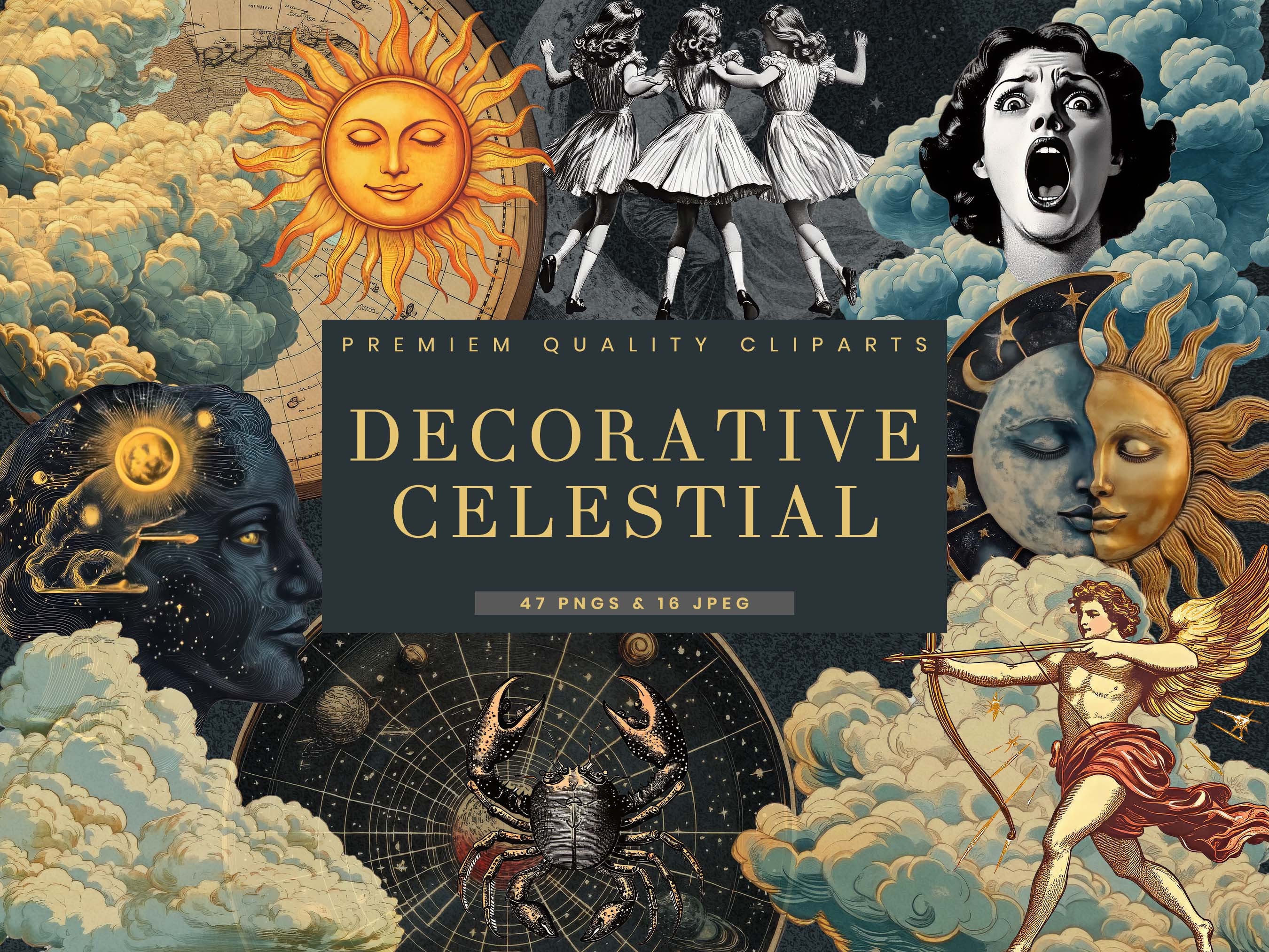 Decorative Celestial Clipart Bundle, a Decorative Illustration by ...