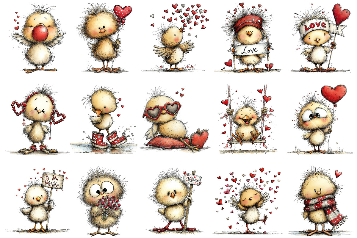 Whimsical Valentine Chick Clipart, an Illustration by OK Design (Photo 3 of 6)