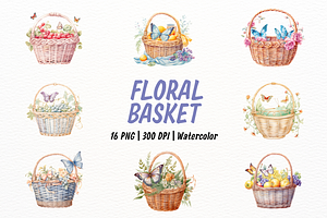 Vintage Basket with Floral Butterfly, a Food Illustration by New-School-Wave