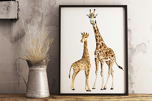 Watercolor Giraffes Clip Art Set, an Animal Illustration by Tati Bordiu