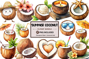 Summer Coconut Clipart Bundle, an Illustration by Pixels.Craft