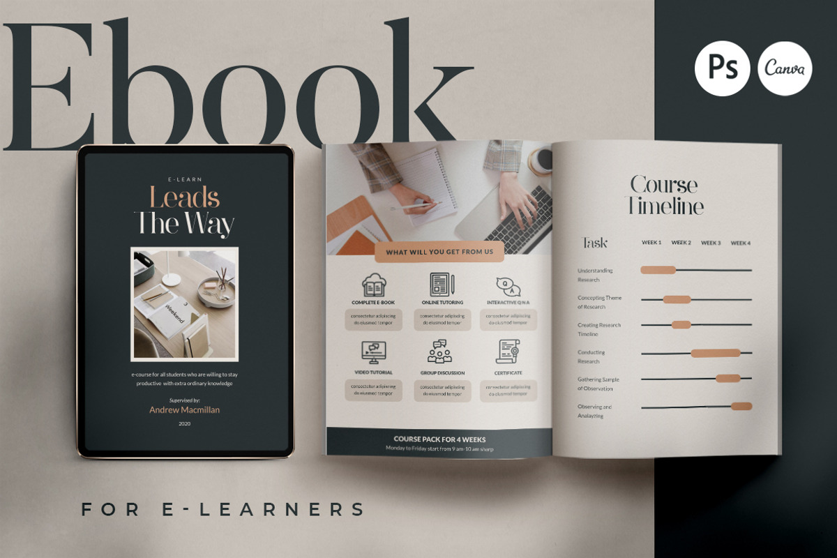 eBook for eCourse Tutor | CANVA PS, a Magazine Template by Eviory (Photo 1 of 24)
