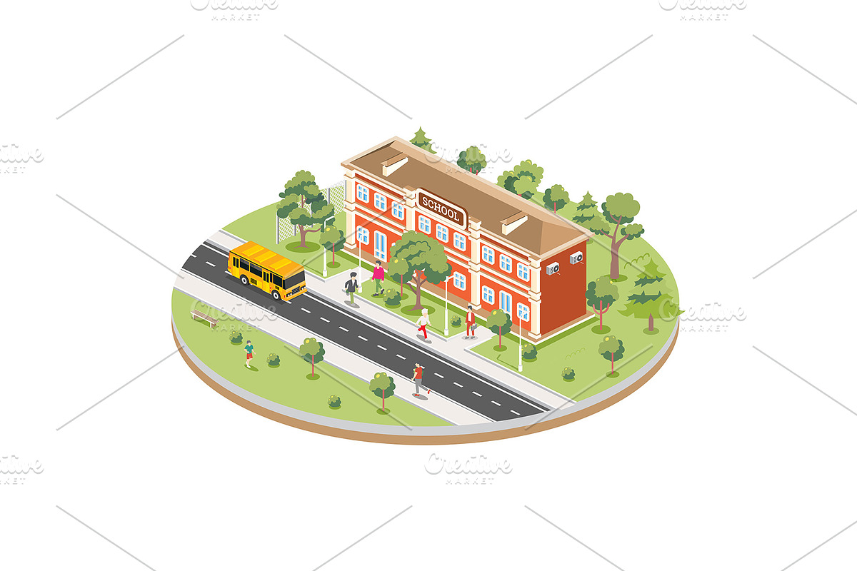 Isometric school building, an Education Illustration by Booblgum