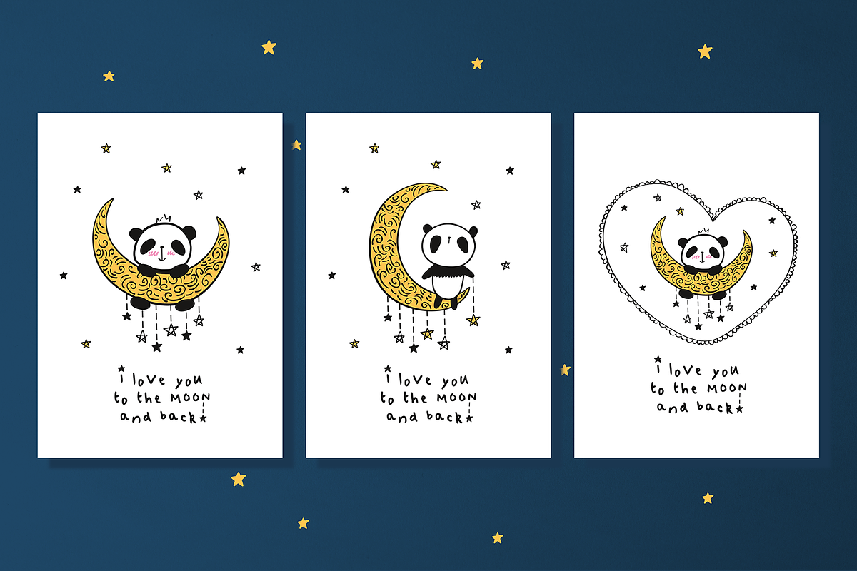Greeting Cards with Cute Pandas, a Card Template by Tkoko vectors & patterns (Photo 2 of 2)