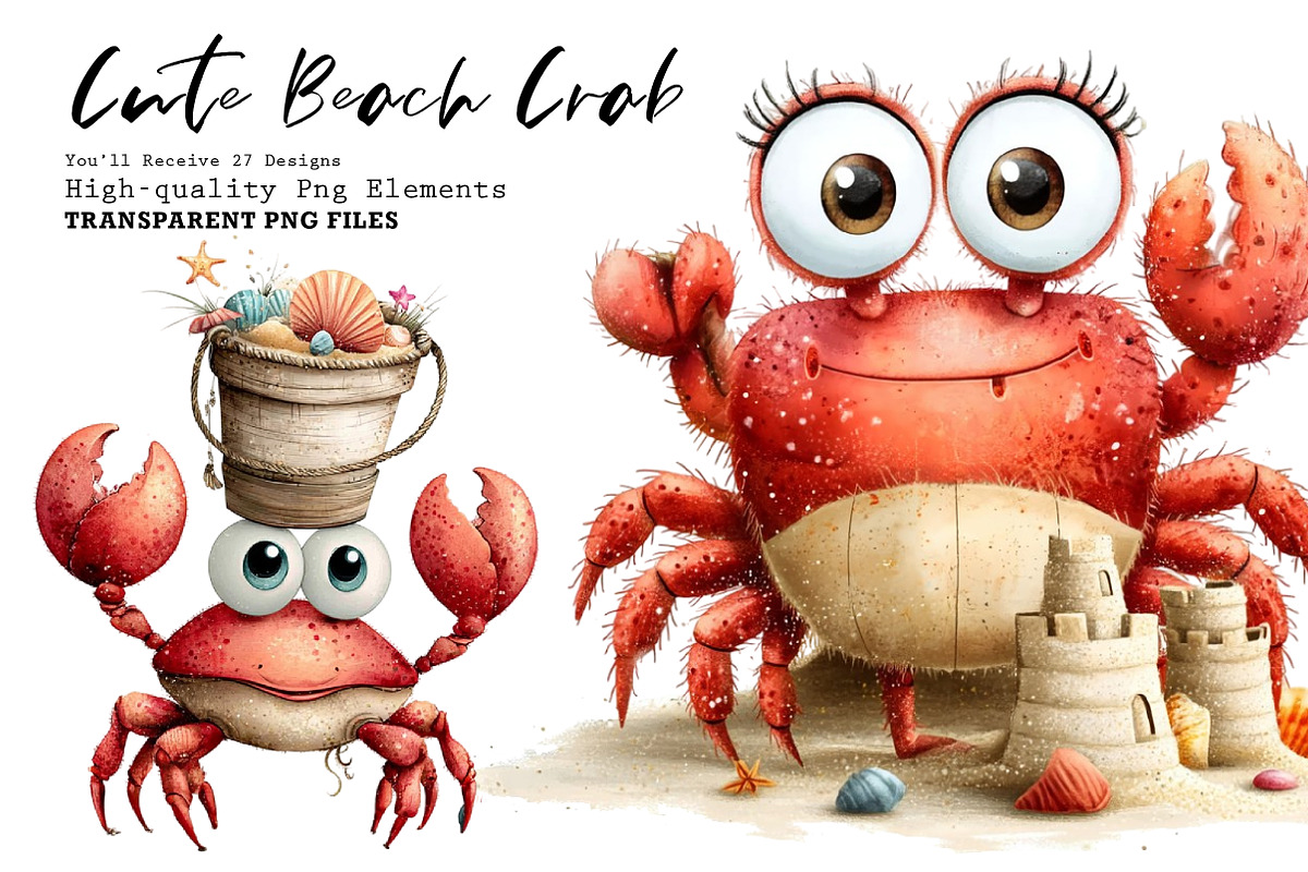 Cute Beach Crab PNG Clipart Bundle, a Seasonal Illustration by CreationArt (Photo 1 of 7)
