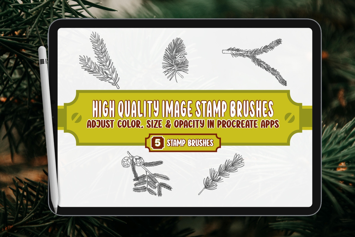 Pine Leaf Brush Stamp for Procreate, a Brush Add-On by vectstudio (Photo 2 of 3)