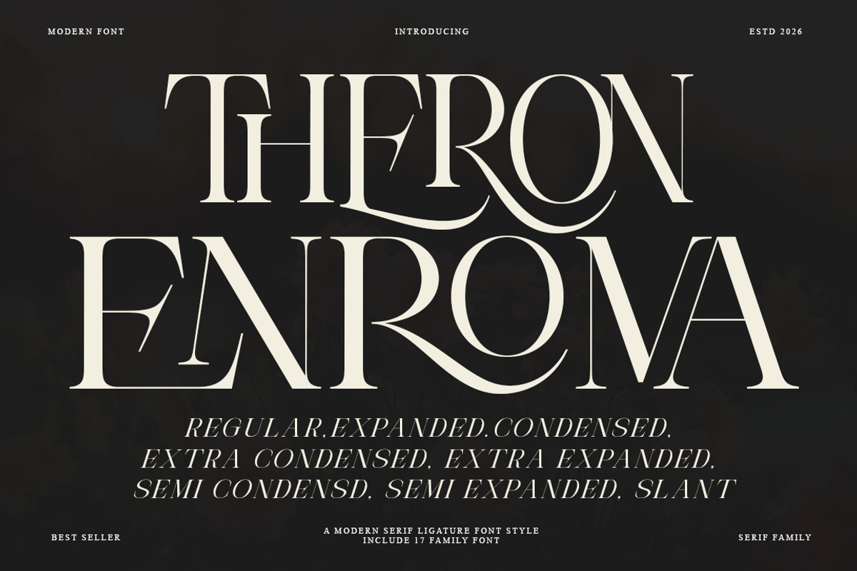 Theron Enroma | 17 Font Style, a Serif Font by IM Studio (Photo 1 of 9)