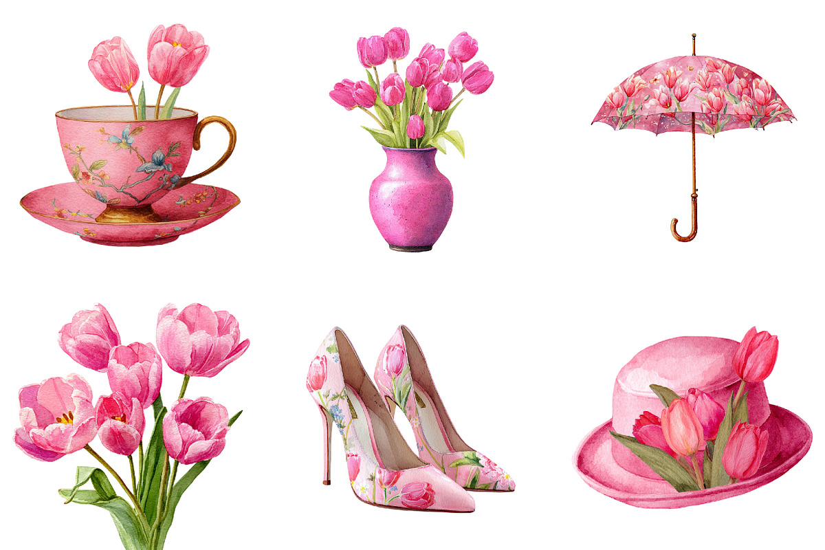 Pink Chinoiserie Spring Tulips Clipa, an Illustration by DreamArtGraphic (Photo 3 of 4)