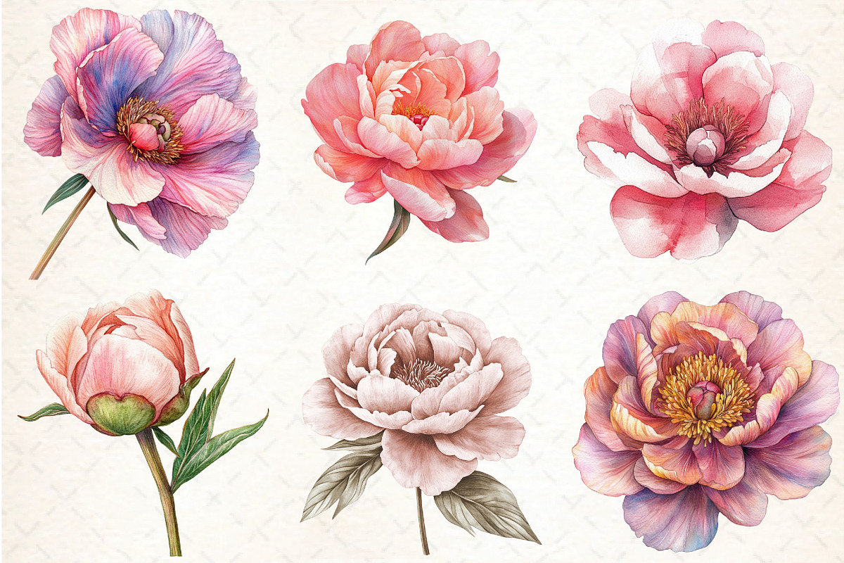 Watercolor Blush Peonies Flowers Cli, an Illustration by DreamCafeArt (Photo 4 of 7)
