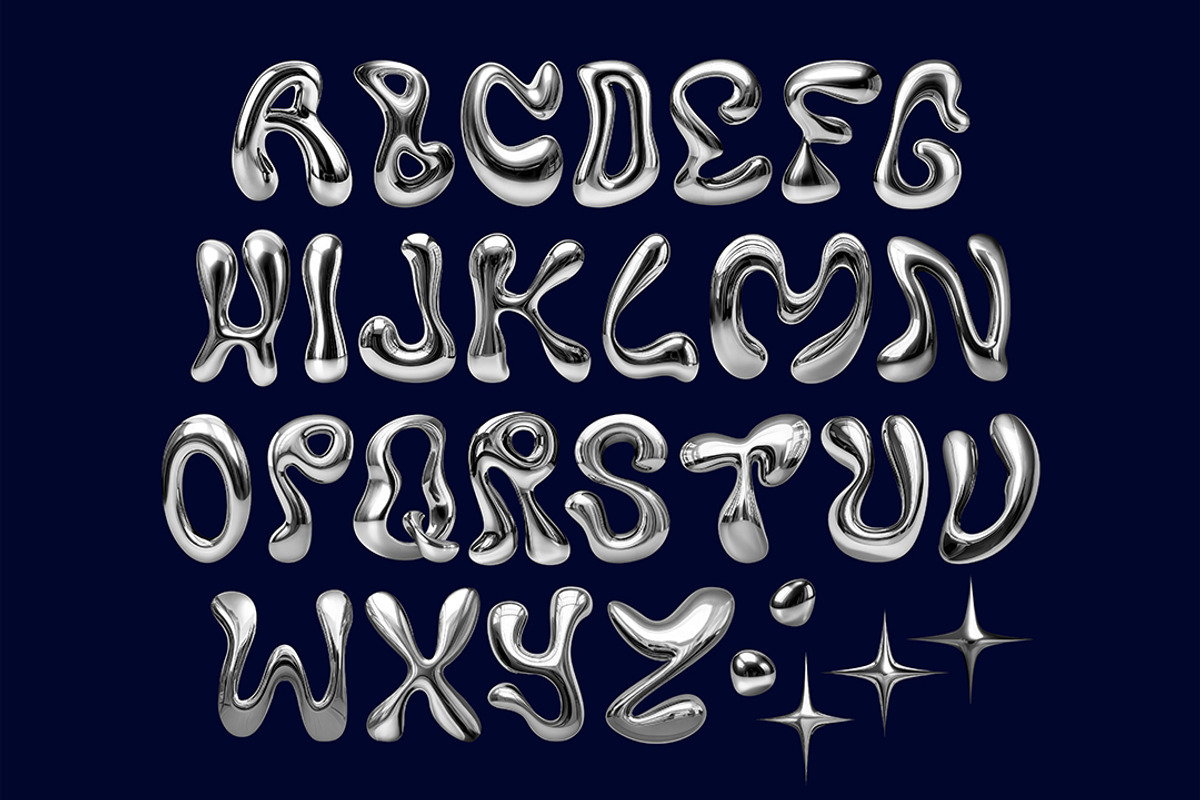 Y3K Chrome Letters Alphabet A-Z, a Mockup by Avelina Studio (Photo 2 of 4)