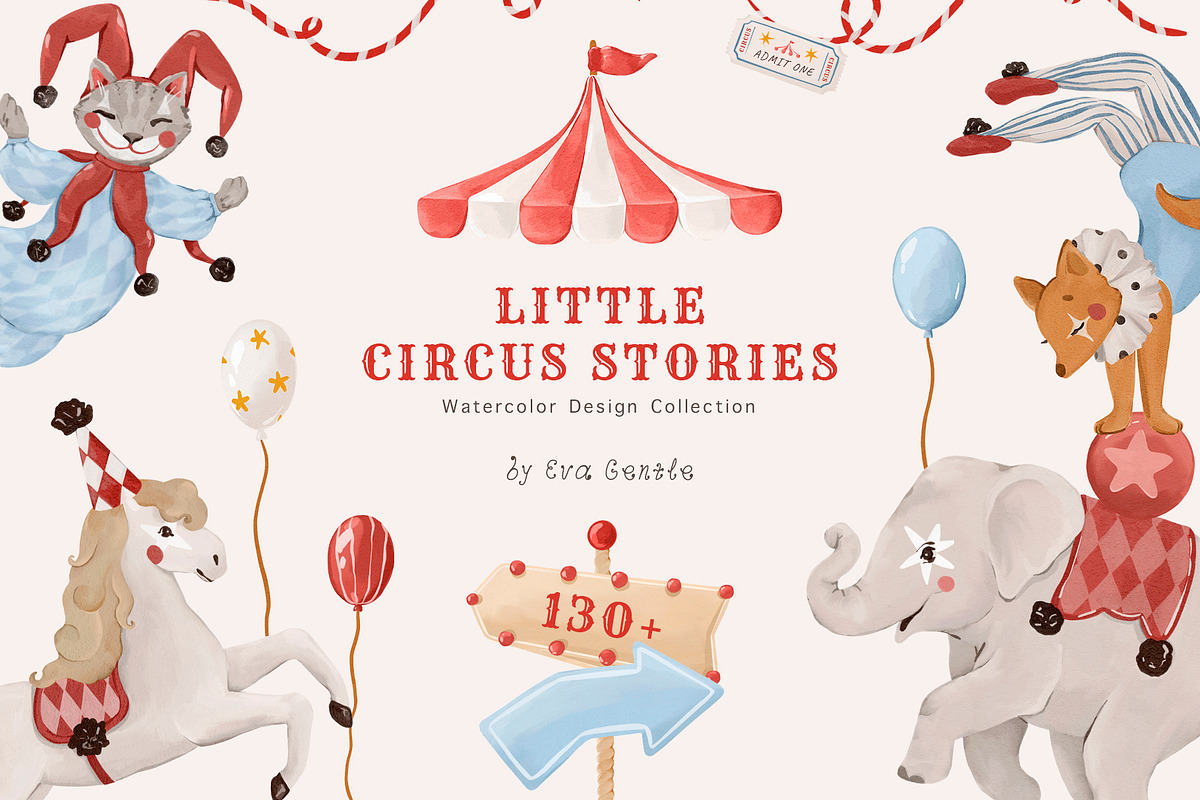 Vintage Circus Watercolor Set, a Decorative Illustration by Eva Gentle (Photo 1 of 16)