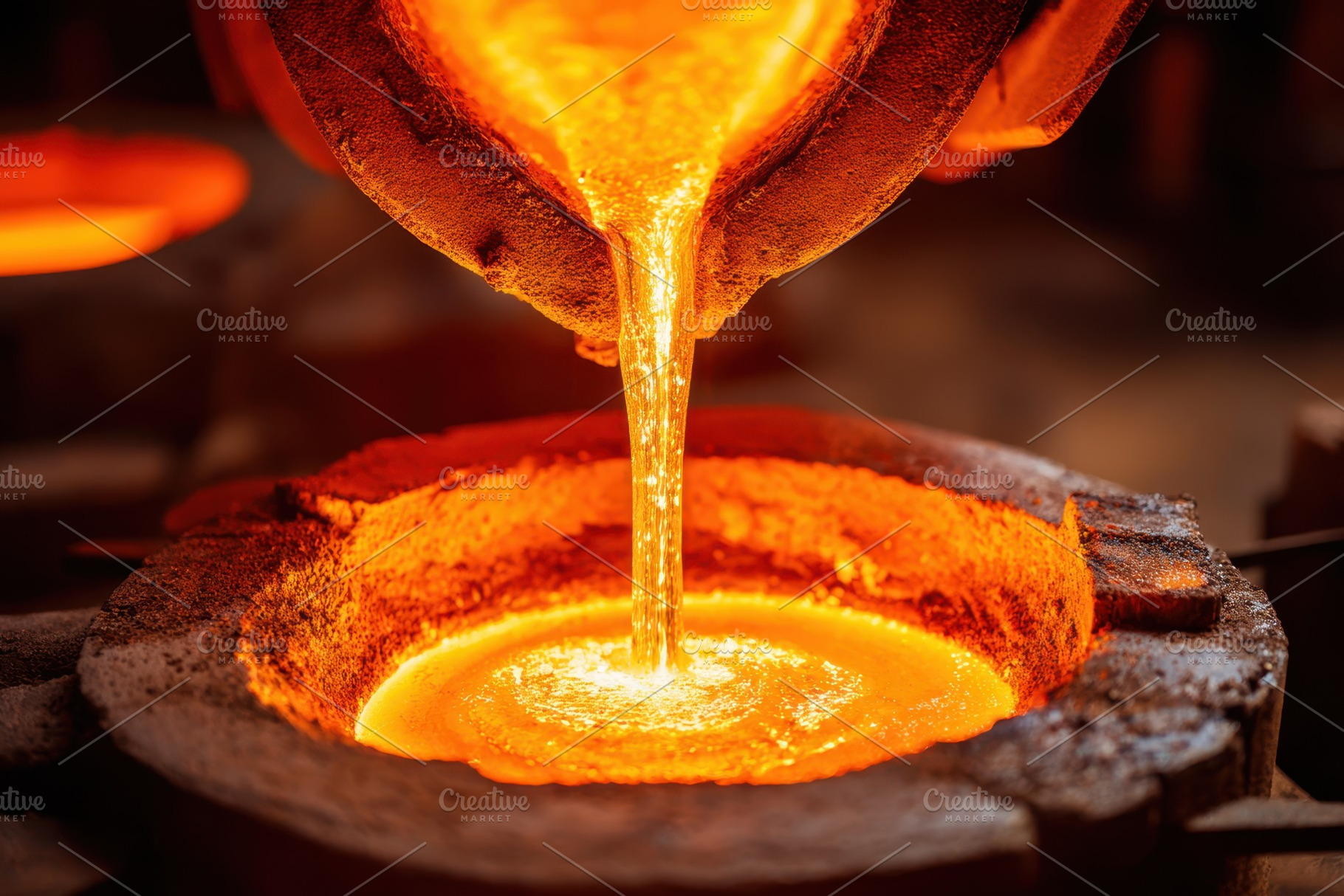 Molten Metal Pouring Into Furnace Crucible at Foundry, an Industrial Photo by AlyaAnd