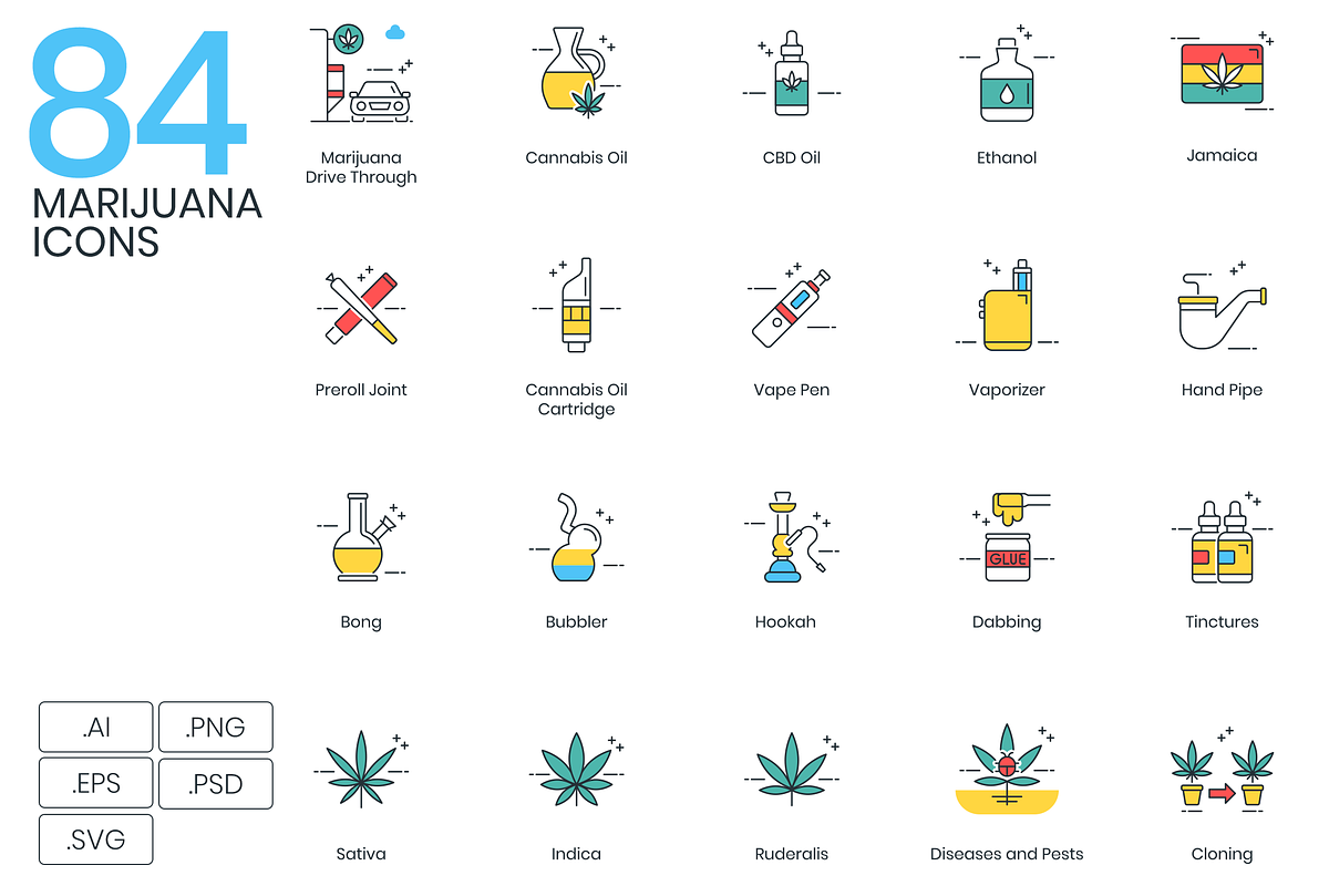 84 Marijuana & Weed Icons, an Outline Icon by Flat Icons