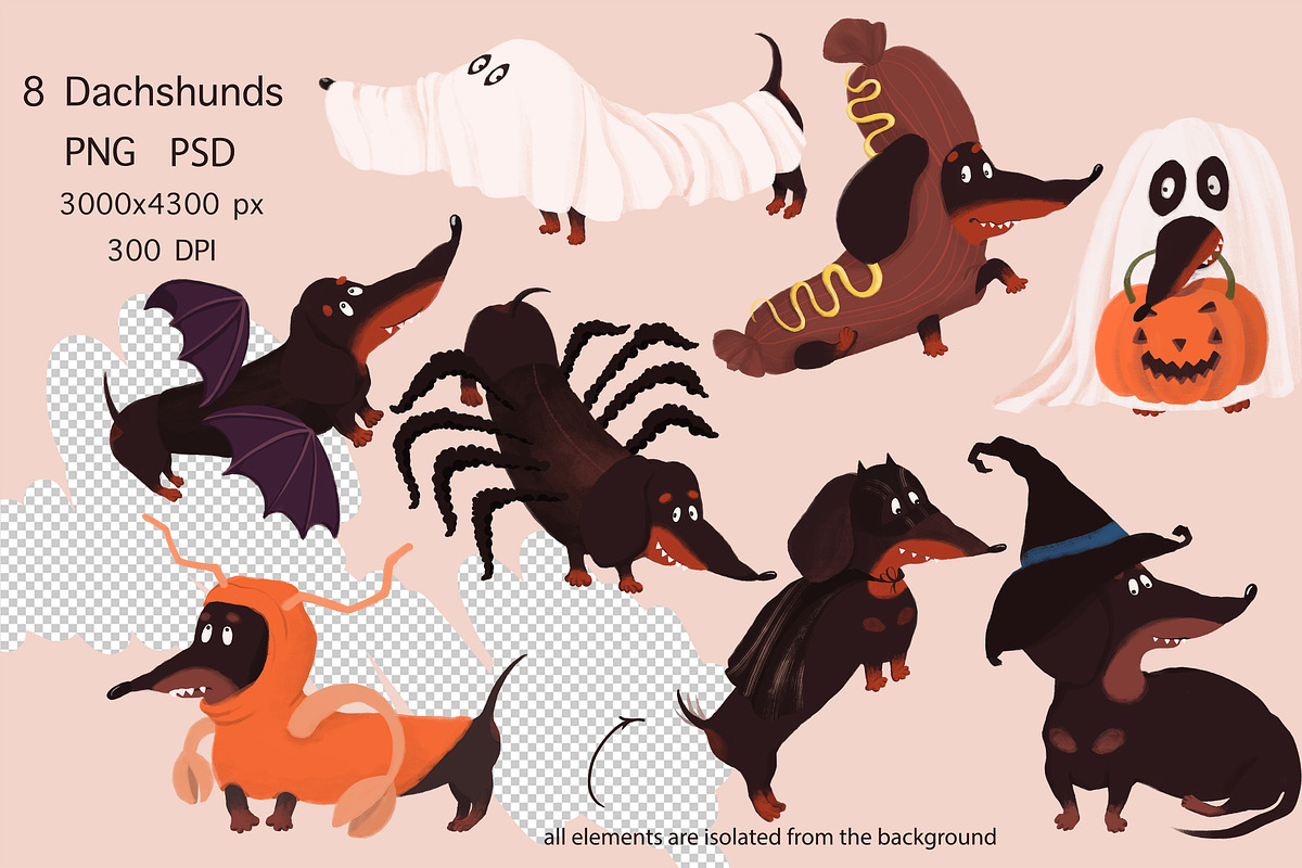 Halloween Dachshunds, a Seasonal Illustration by YuNa (Photo 3 of 15)