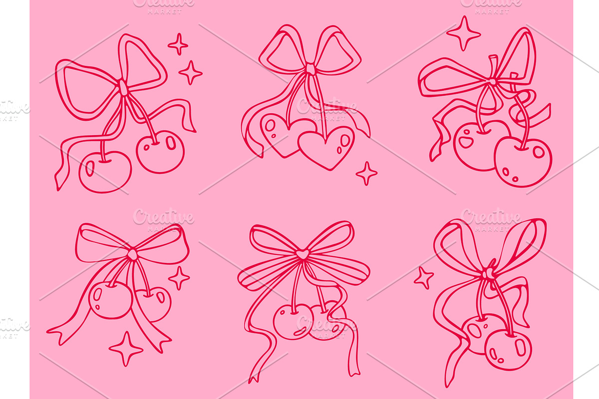 Set of coquette cherry bows with, an Illustration by art PVP - market