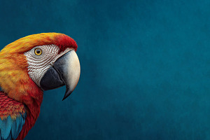 Vibrant Scarlet Macaw Portrait with Colorful Feathers on Teal Ba, an Animal Photo by José Manuel Gelpi