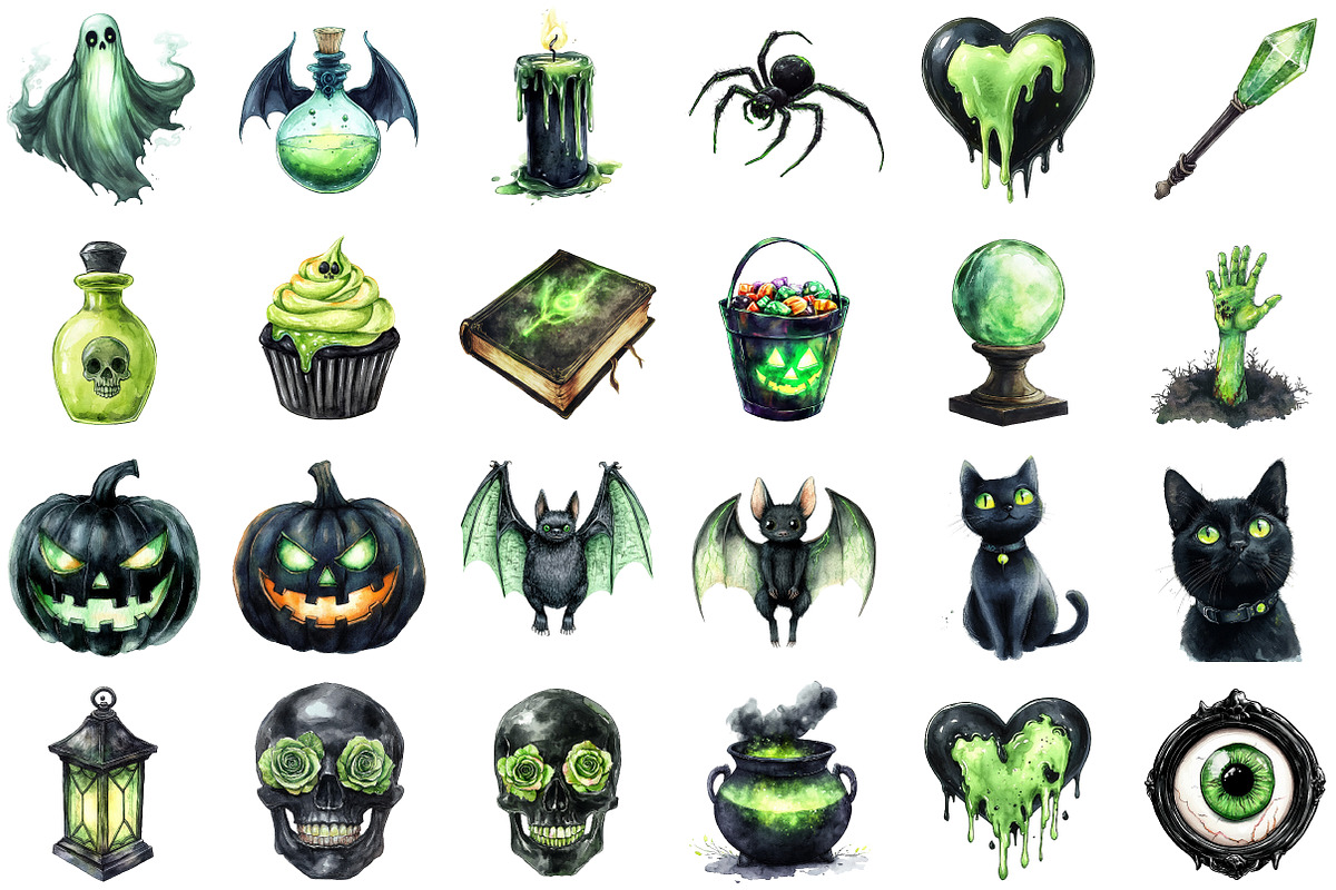 Black Green Halloween Clipart, an Illustration by Sublimation Artist (Photo 2 of 6)
