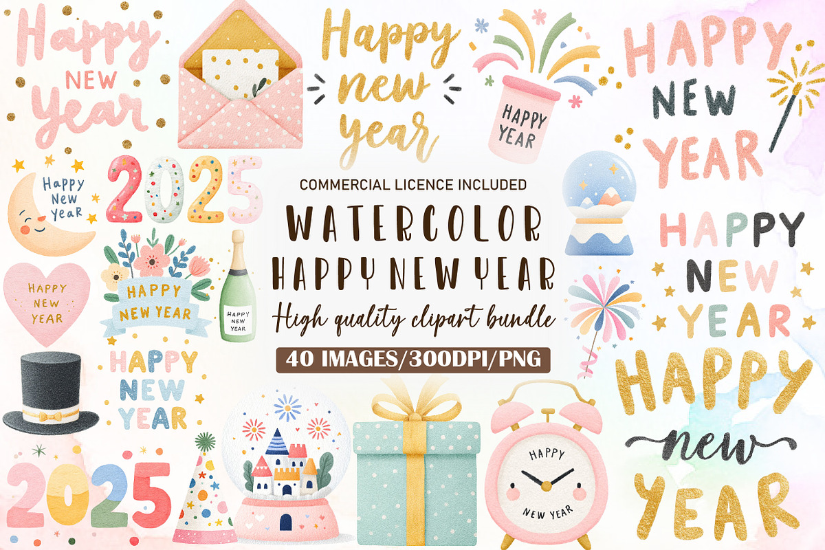 Happy New Year Clipart, an Illustration by Sublimation Artist (Photo 1 of 6)