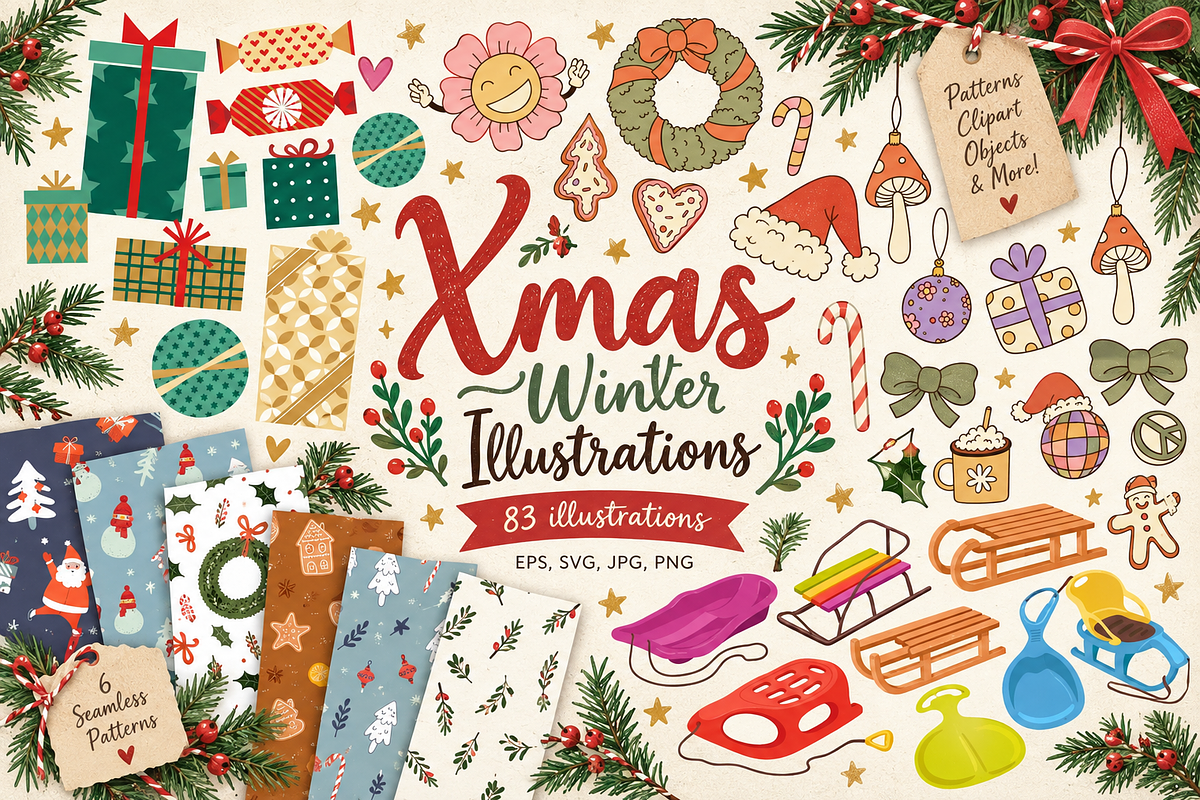 Xmas Winter Clipart | Hand Drawn, a Seasonal Illustration by Anna Studio (Photo 1 of 12)