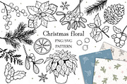 Christmas Floral Clipart & Patterns, a Seasonal Illustration by ArtGiftsStudio (Thumbnail 1 of 5)
