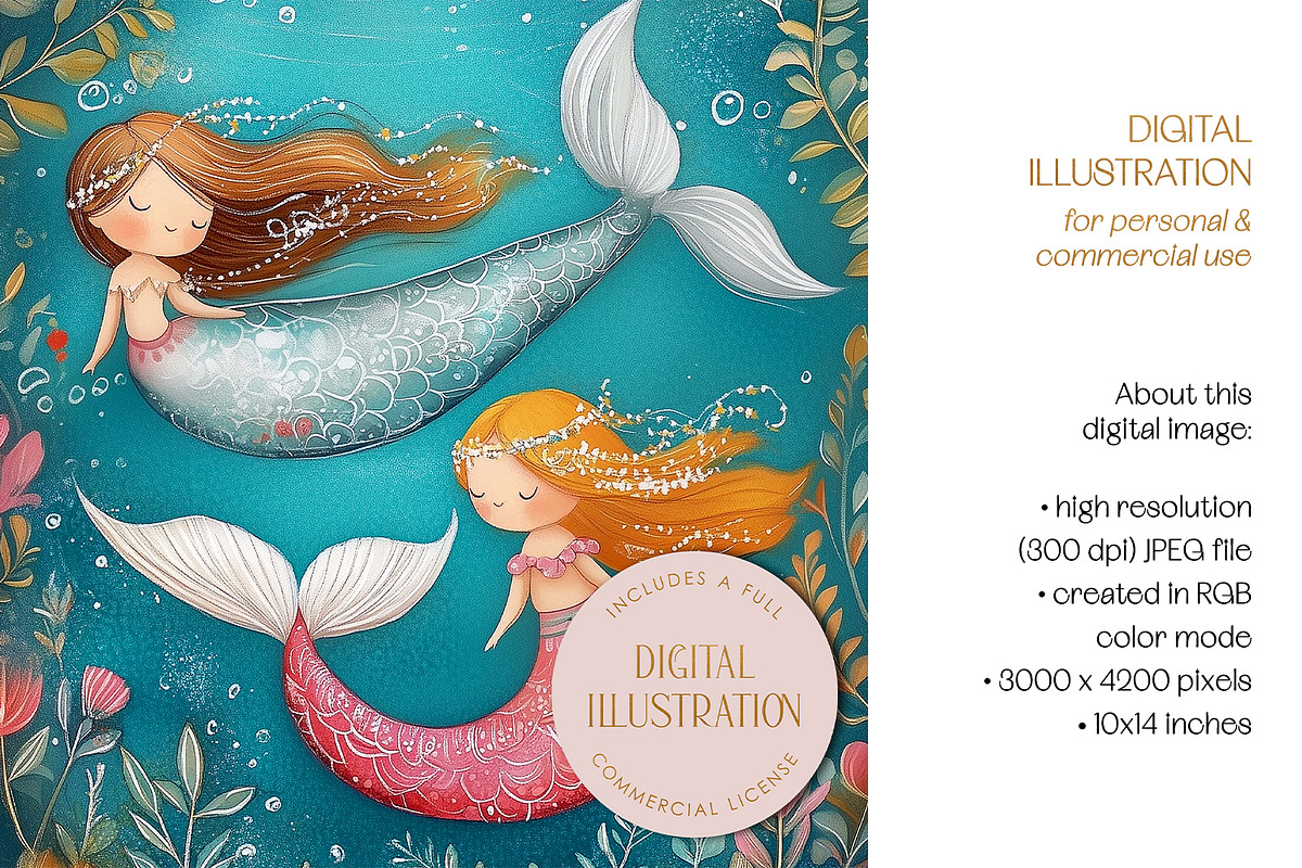 Playing Mermaids Illustration, a Decorative Illustration by The Dutch Lady Designs (Photo 4 of 4)