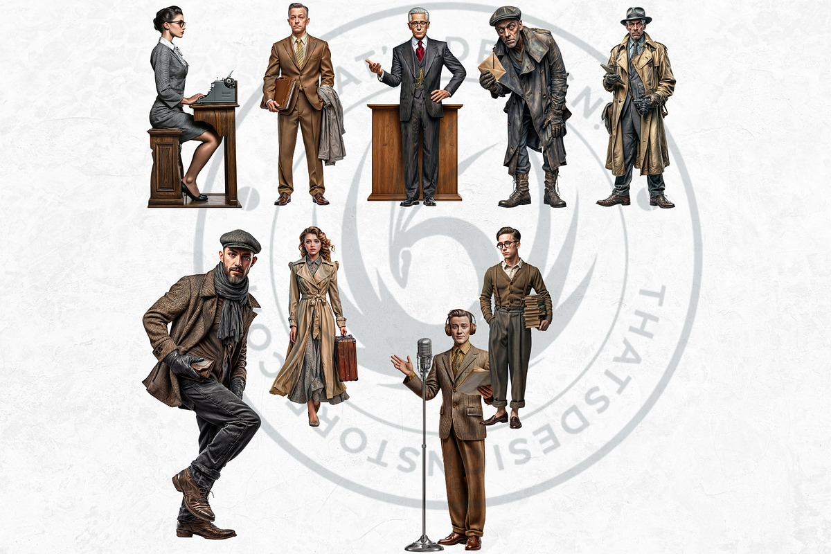 Noir Movie Characters clipart set, a Decorative Illustration by ThatsDesignArt (Photo 7 of 10)