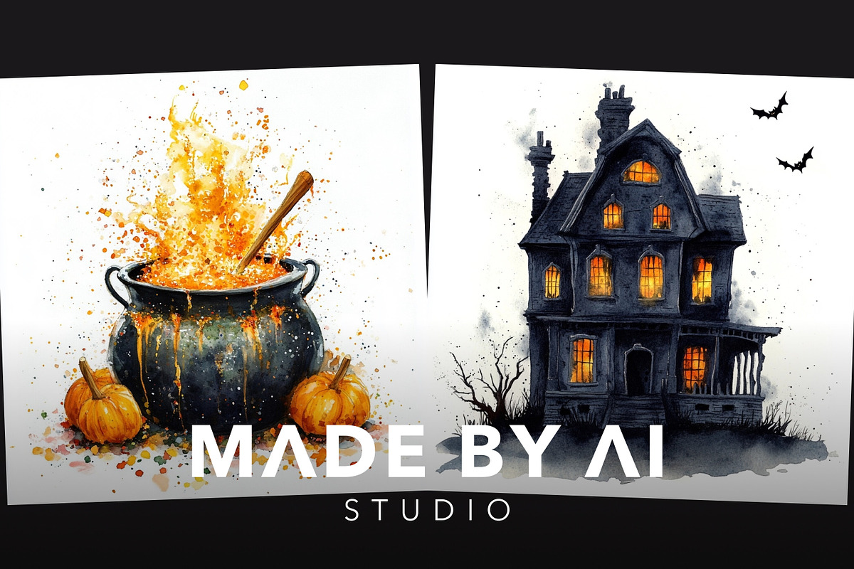 Halloween Watercolor Clipart Prompts, an Object Graphic by MadeByAI Studio (Photo 3 of 4)