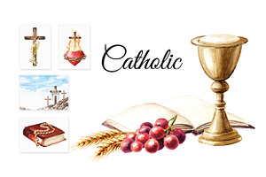 Catholic. Watercolor collection, an Object Illustration by Daria Ustiugova