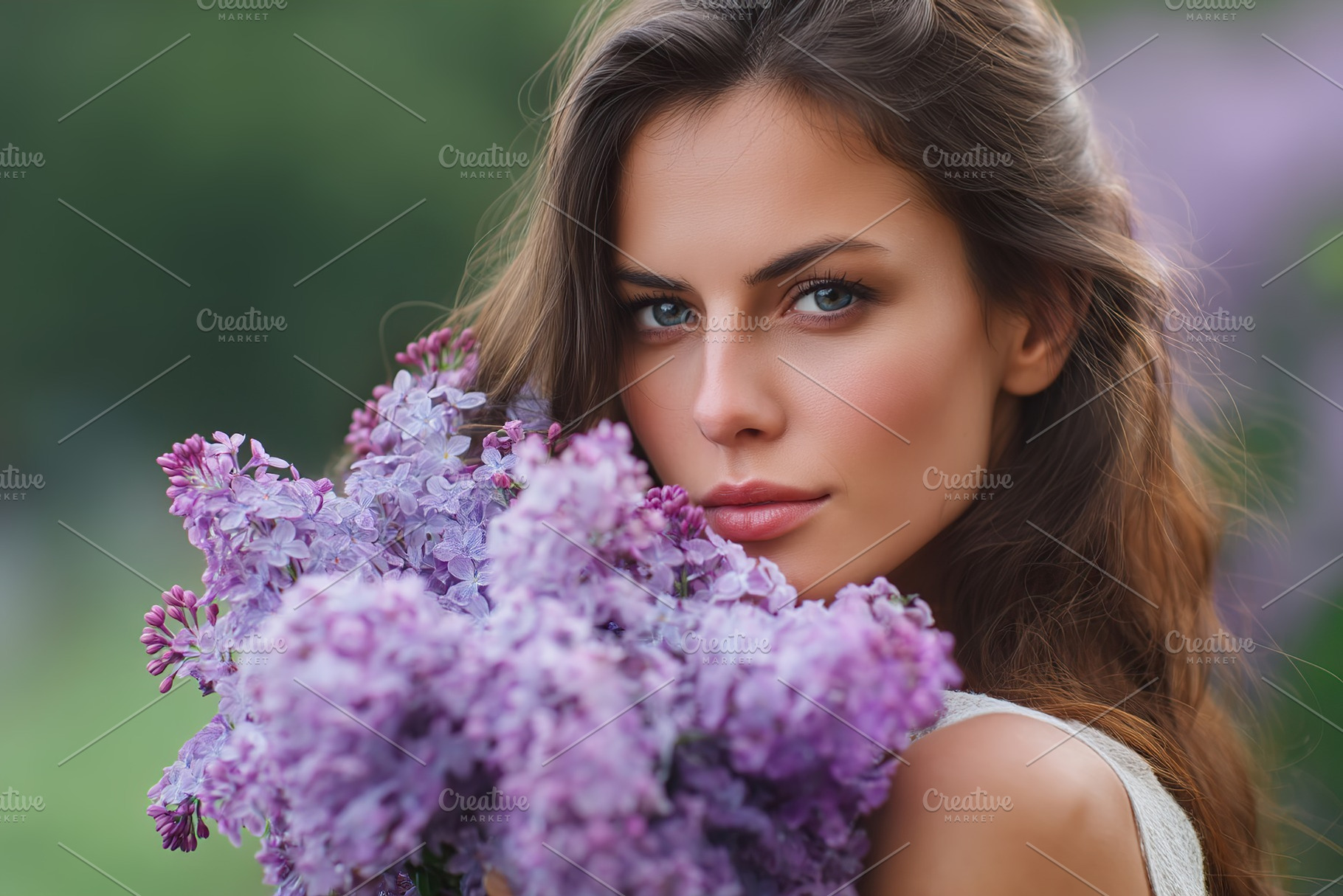 Young woman with lavender flowers in a natural setting during a sunny day, a Person Photo by AlyaAnd